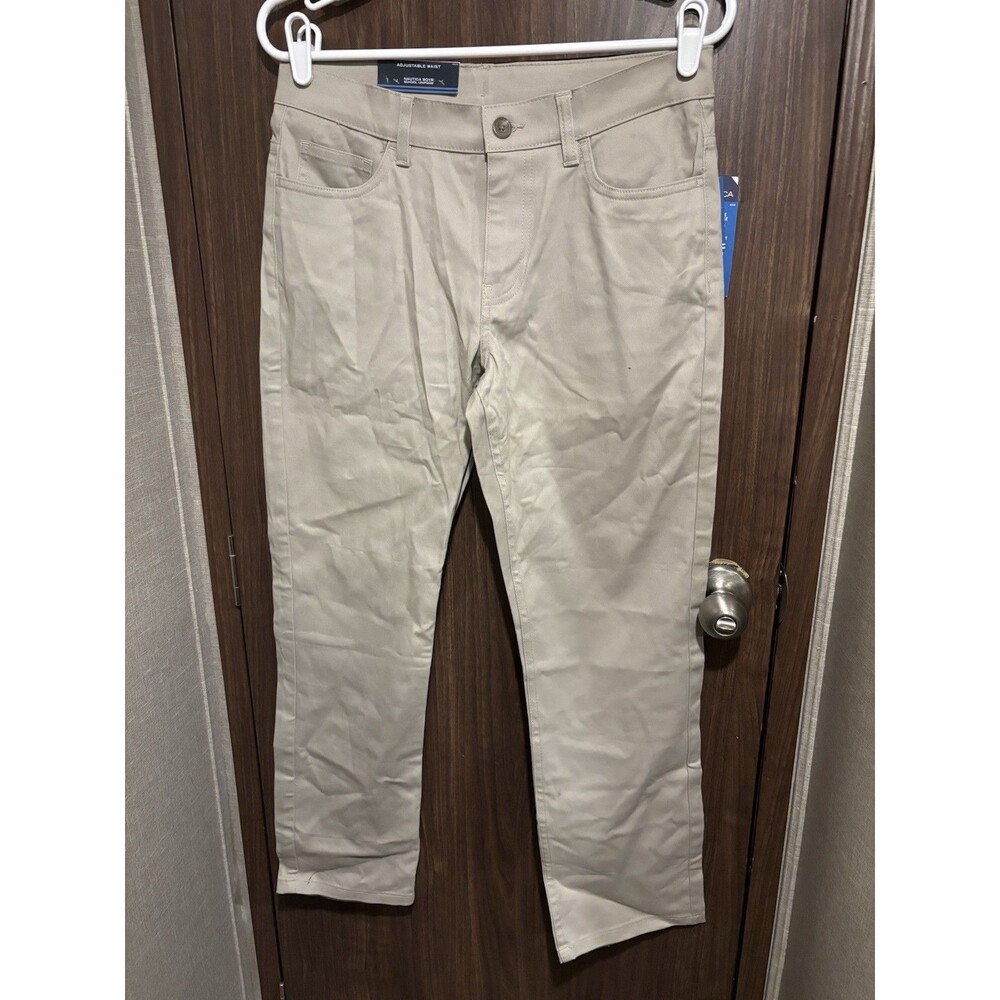 Nautica School Uniform Pants Boys 14 Husky Beige Khaki Stretch Adjustable Waist